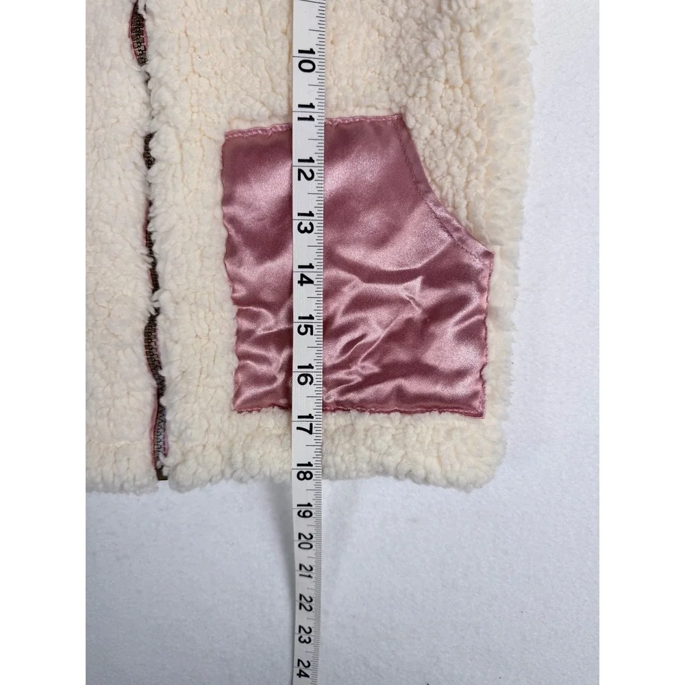Derek Heart Kids Cream Sherpa Fleece Full Zip Jacket Metallic Pink Trim Size 8
